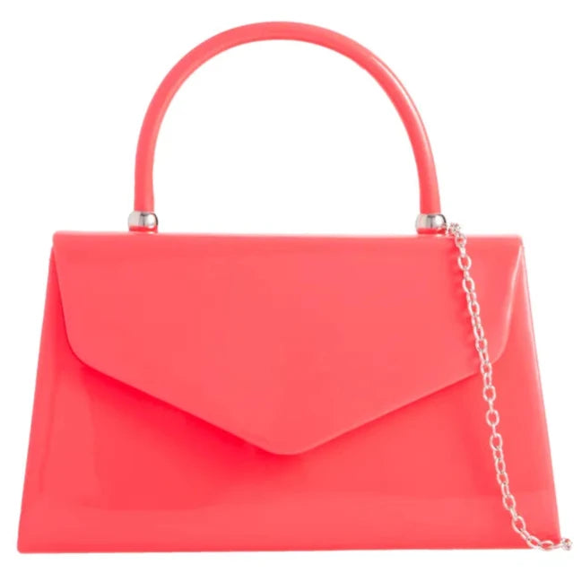 Women's Patent Clutch Bag Top Handle Evening Wedding Party Box Handbag UK  - NEON FUCHSIA