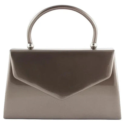 Women's Patent Clutch Bag Top Handle Evening Wedding Party Box Handbag UK  - PEWTER