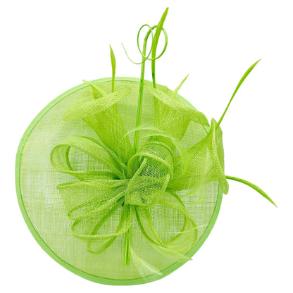 Sinamay Round Fascinator Headband Clip with feathers & Flower Detailing Wedding Hatinator