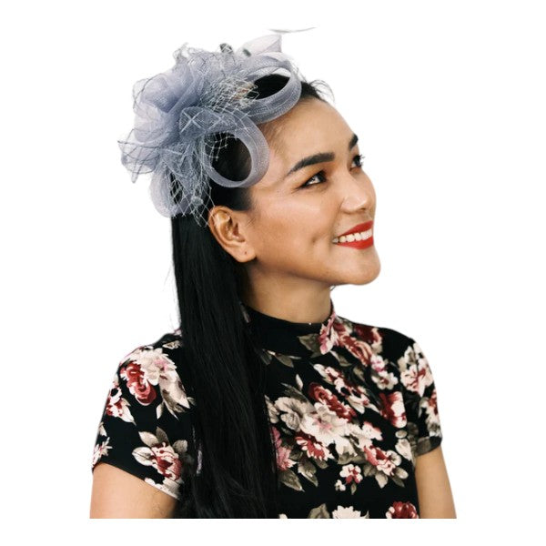 Women Fascinator Headband Hair Clip Veil Flower Net Hair Hat Wedding Race Royal Ascot