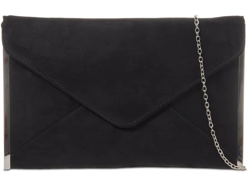 Faux Suede Evening Bag Slim Silver Tone Envelope Bag