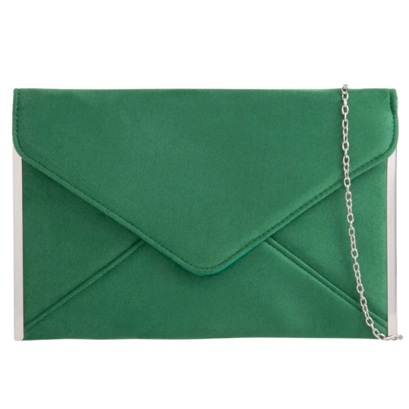 Faux Suede Evening Bag Slim Silver Tone Envelope Bag