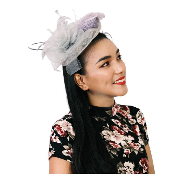 Womens Flower Feather Wedding Fascinator Headband & Clip Wedding Hat Ladies Day Races Royal Ascot