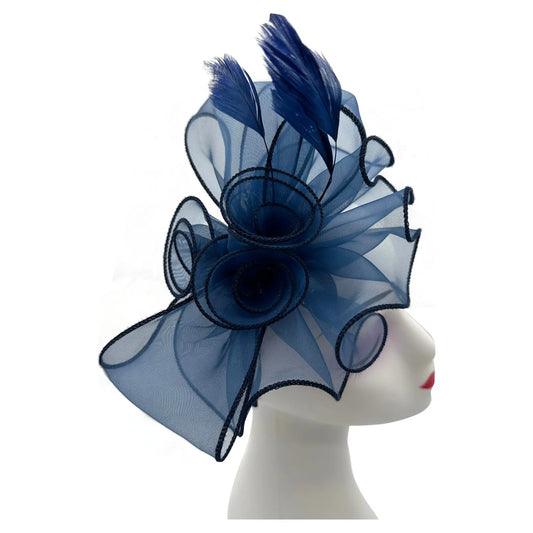Women's Fascinator Headband Clip Mesh Net Rose Bouquet with Big Bow Flower Feather Wedding Royal Ascot Race