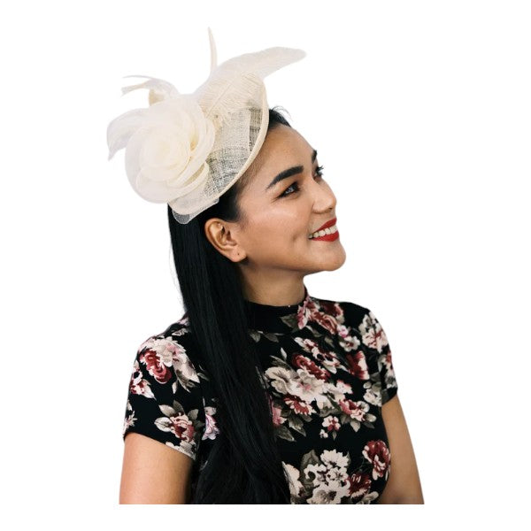 Womens Flower Feather Wedding Fascinator Headband & Clip Wedding Hat Ladies Day Races Royal Ascot