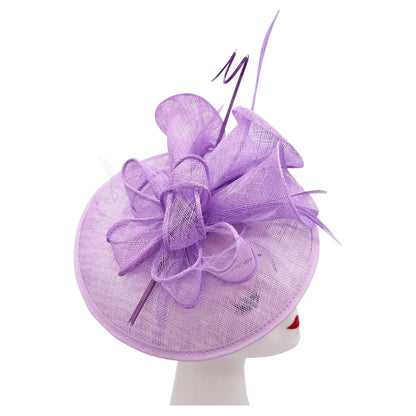 Sinamay Round Fascinator Headband Clip with feathers & Flower Detailing Wedding Hatinator