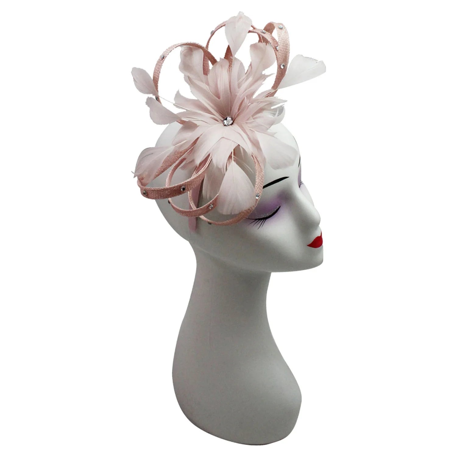 Diamante Swirls Sinamay Studded Curled Flower Fascinator Headband & Clip Ascot Parties