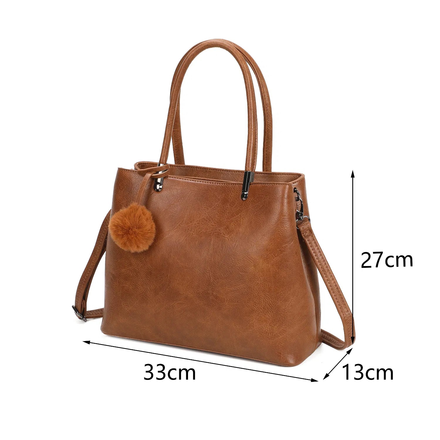 Women's Top Handle Pom Pom Tote Bag