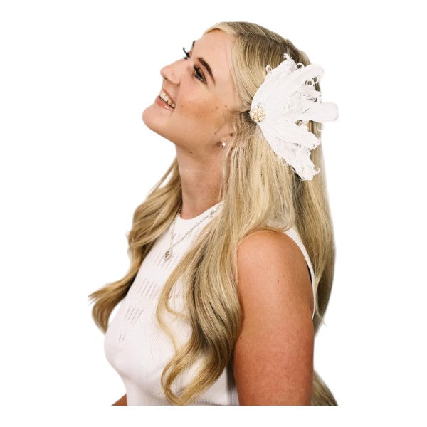 Women Feathers Fascinator Pearl Beaded Hair Clip Headpiece Wedding party Ladies Day Ascot Races