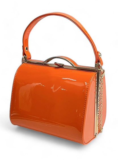 Patent Vintage Box Handbag Clutch Bag Top Handle Evening Bag For Women