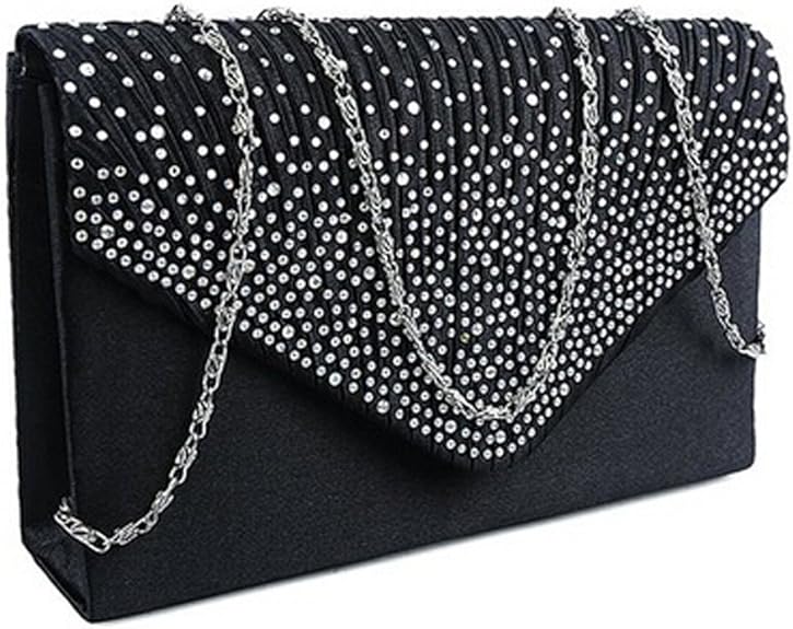 Women's Satin diamante Clutch Bag Evening Bridal Wedding Fashion Prom Handbag
