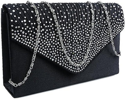 Women's Satin diamante Clutch Bag Evening Bridal Wedding Fashion Prom Handbag