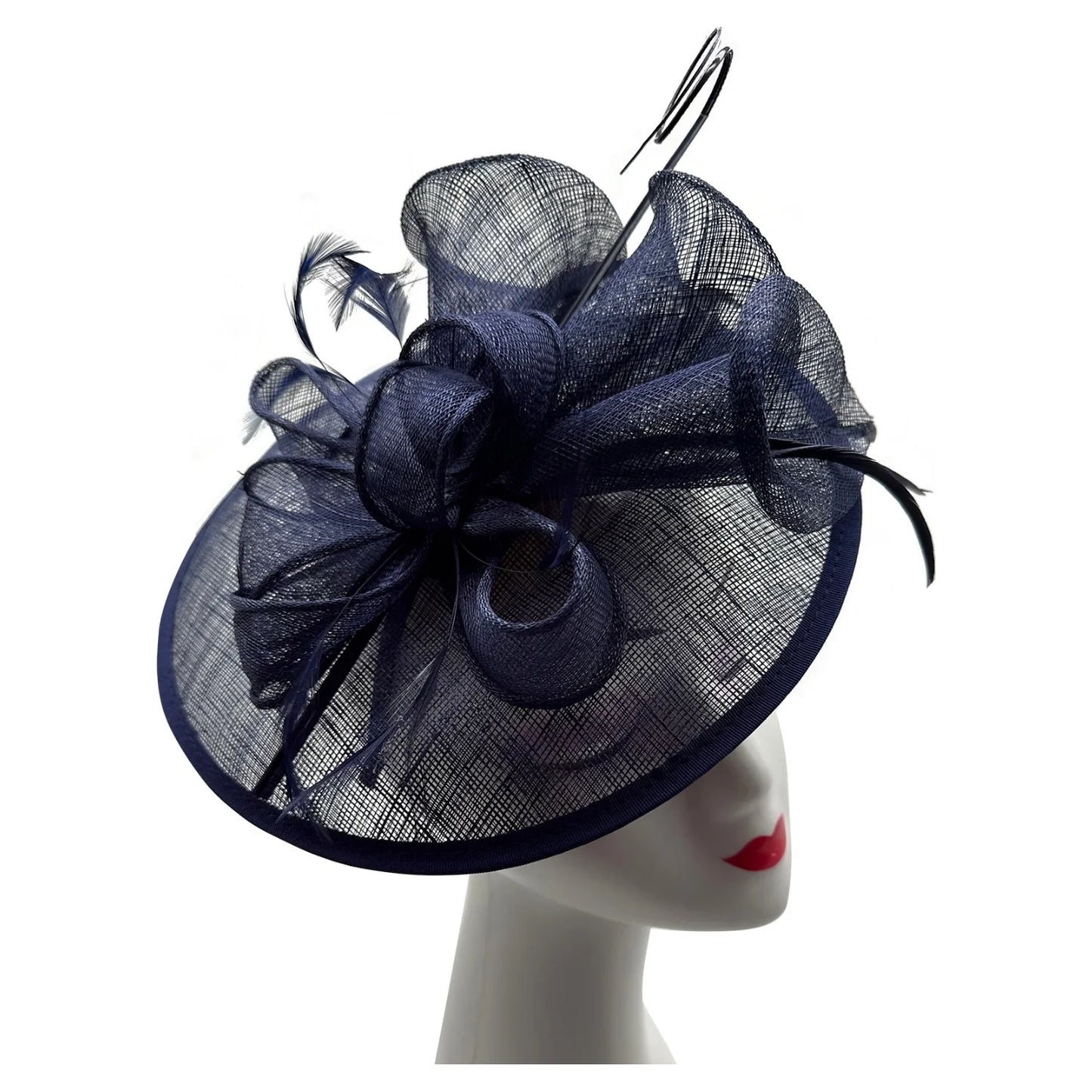 Sinamay Round Fascinator Headband Clip with feathers & Flower Detailing Wedding Hatinator