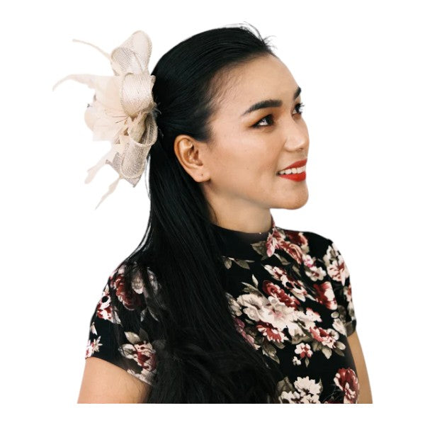 Women Wedding Fascinator Headband & Hair Clip Feather Flower Ladies Day Races Royal Ascot UK