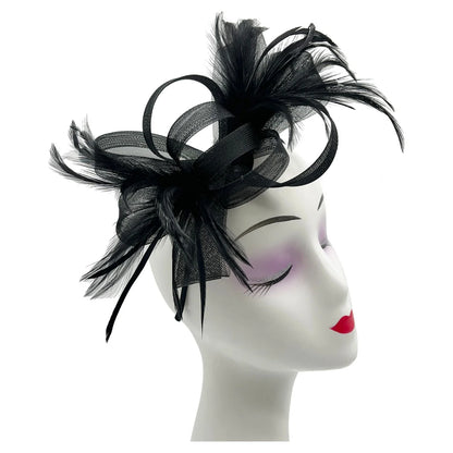 Loop Bow Fascinator With Feathers Flower Clip and Headband Wedding Races
