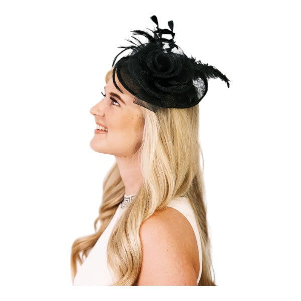 Womens Flower Feather Wedding Fascinator Headband & Clip Wedding Hat Ladies Day Races Royal Ascot