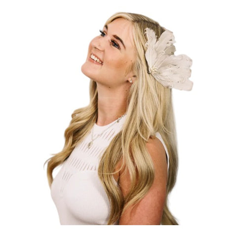 Women Feathers Fascinator Pearl Beaded Hair Clip Headpiece Wedding party Ladies Day Ascot Races