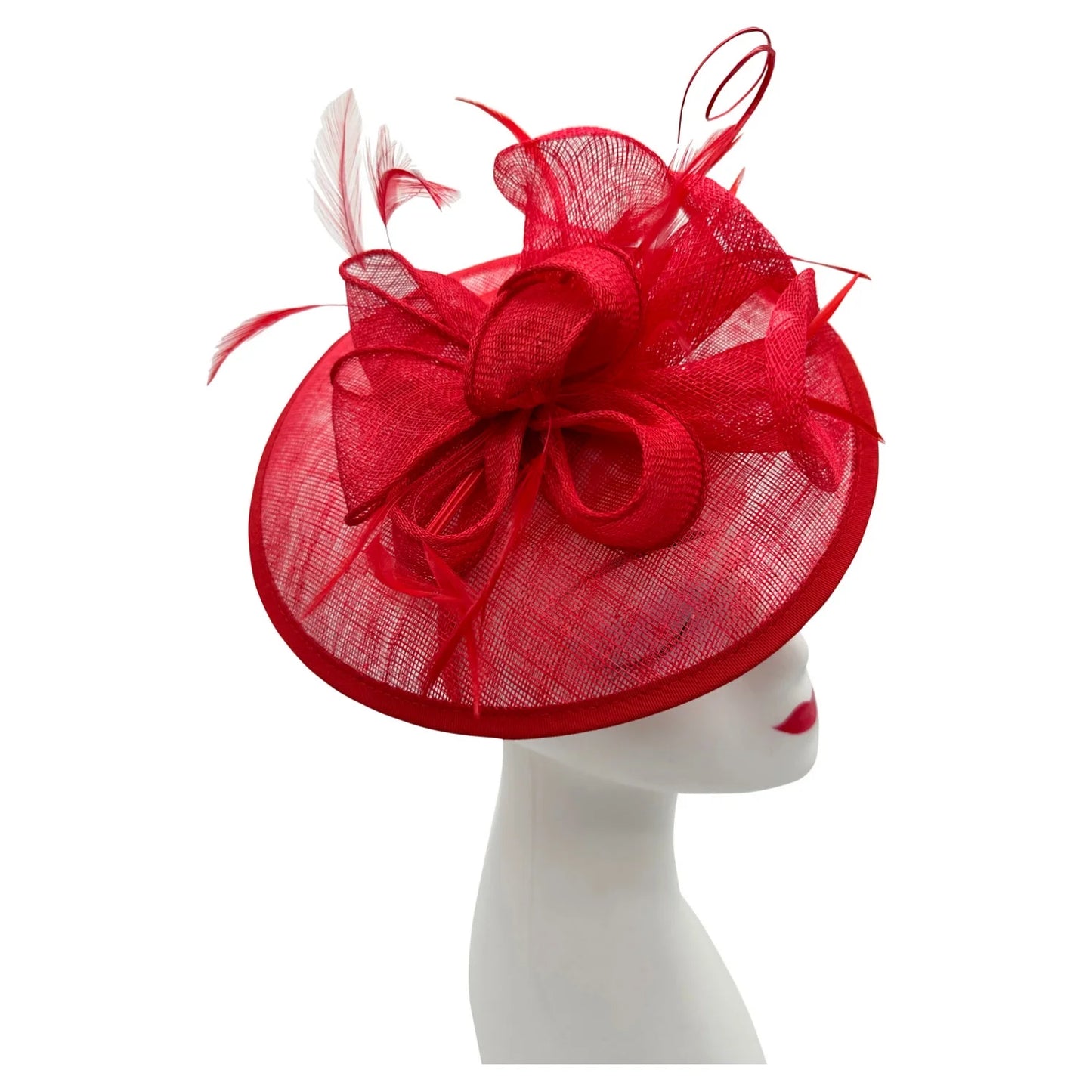 Sinamay Round Fascinator Headband Clip with feathers & Flower Detailing Wedding Hatinator