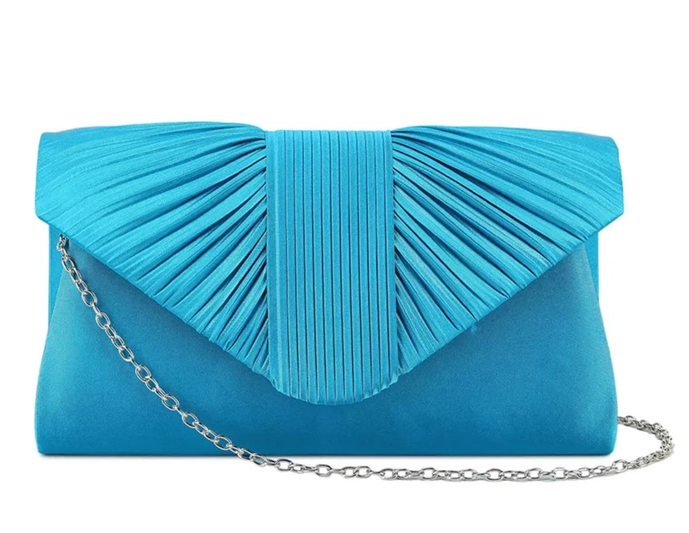 Pleated Satin Evening Clutch Bag - BLUE