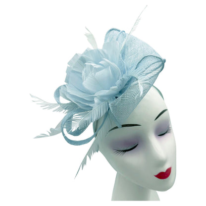 Sinamay & Peony Feather Flower Fascinator Headband and Clip Wedding Royal Ascot Race