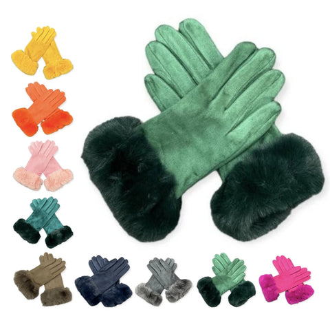 Women's Luxury Faux Suede Gloves Fleece Lined Thermal Soft Faux Fur Winter Warm Gloves