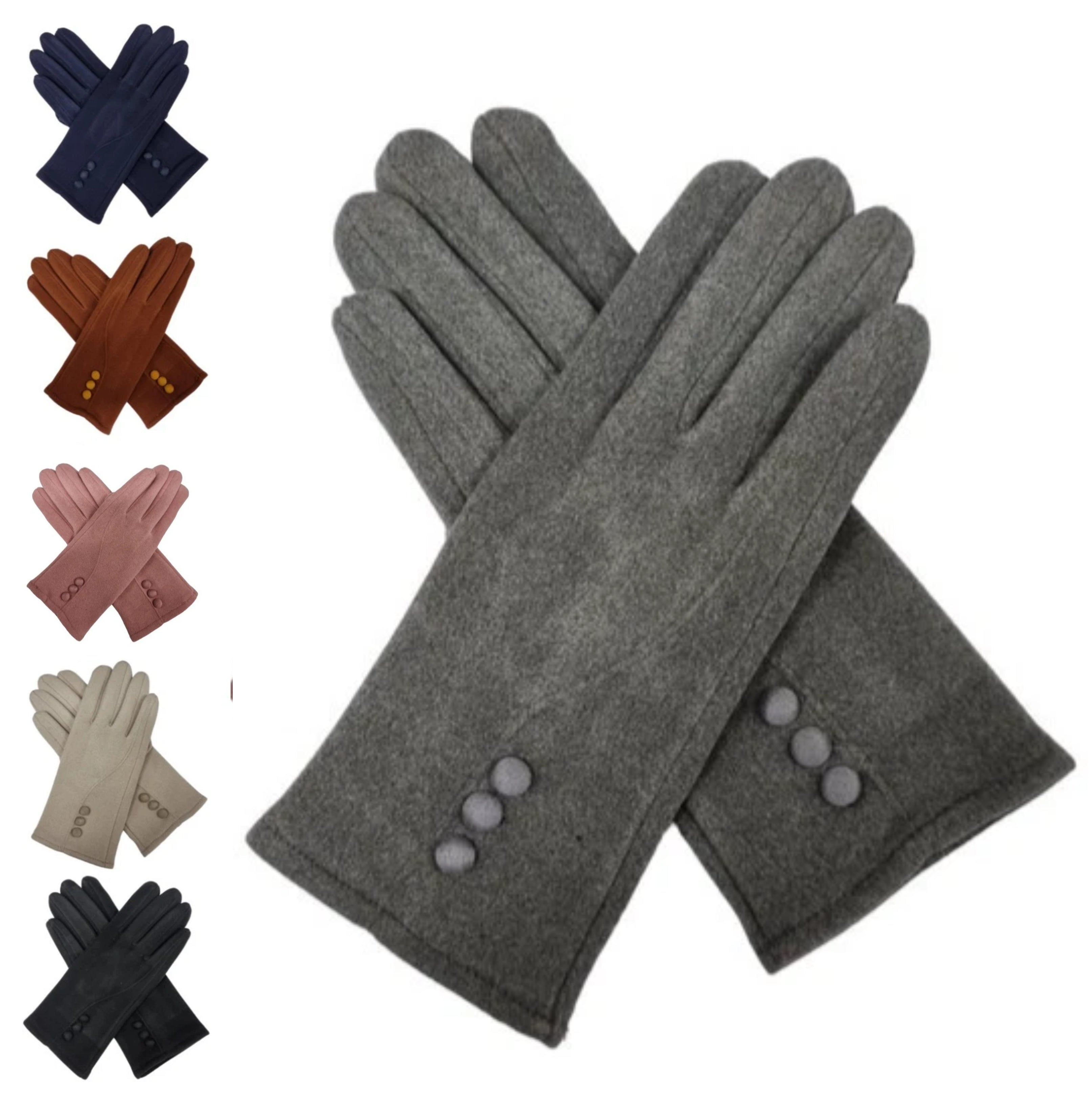 Women's Winter Fashion Gloves Cashmere Blend Warm Soft Comfy Lined Thermal Buttons Gloves