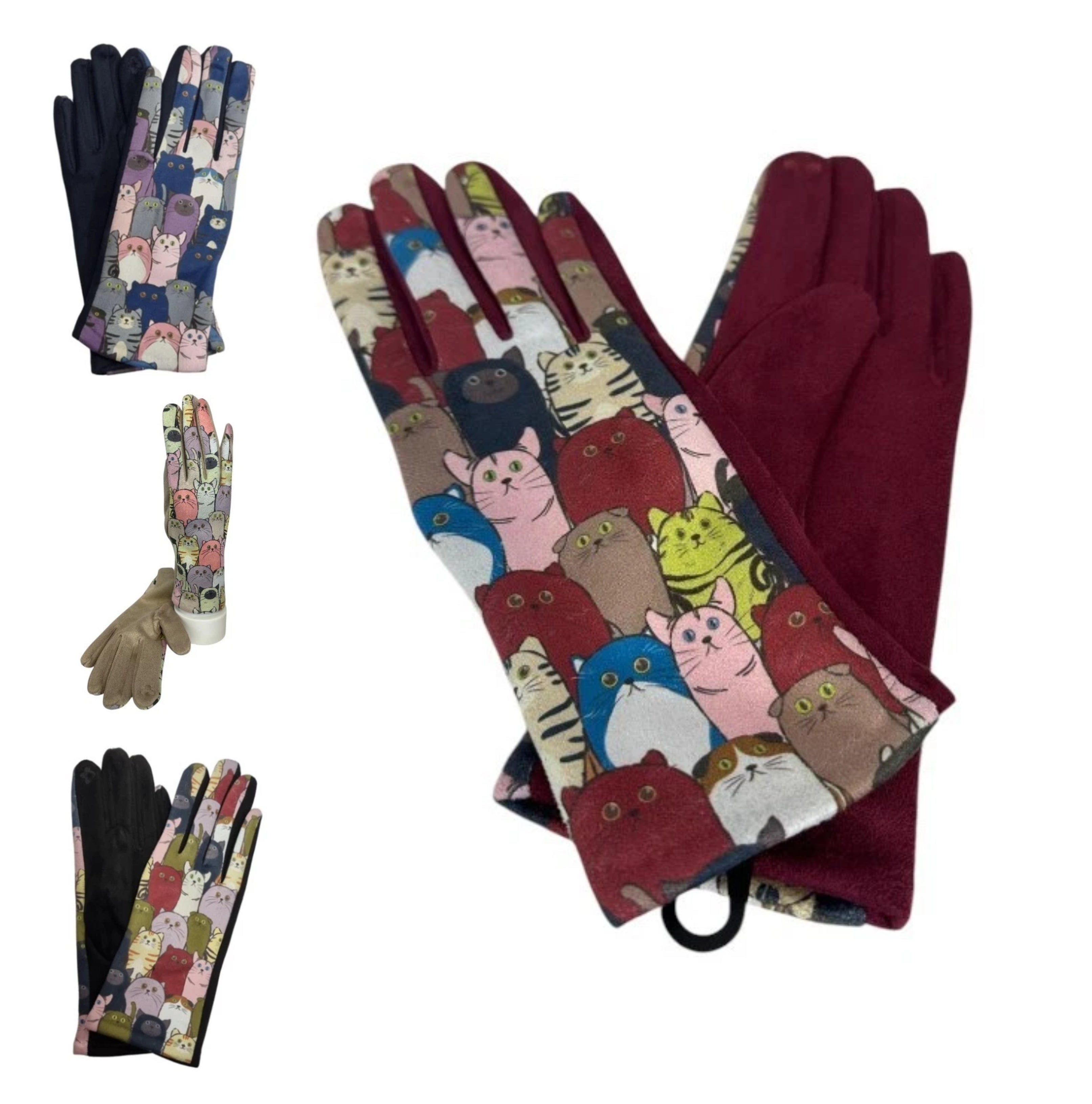 Women's Faux Suede Gloves Ladies Cute Cat Gloves Winter Warm Fleece Soft Lined Touch Screen Gloves