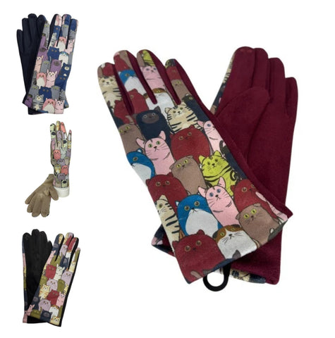 Women's Faux Suede Gloves Ladies Cute Cat Gloves Winter Warm Fleece Soft Lined Touch Screen Gloves