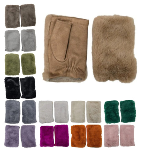 Women's Winter Fingerless Faux Suede Fur Gloves Mittens Soft Warm Fleece Lined UK
