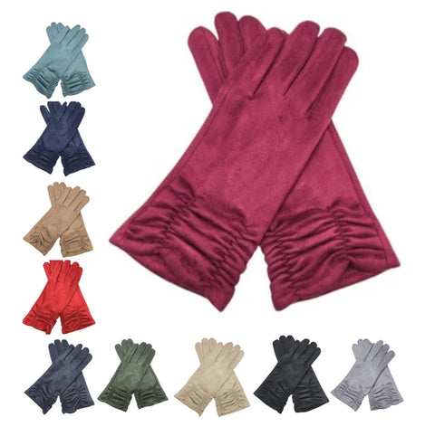 Women's Winter Gloves Faux Suede Soft Fleece Cozy Warm Ladies Fashion Gloves
