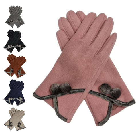 Women's Fashion Gloves Suede Fur Pom Pom Ladies Gloves Thermal Winter Warm Soft Fleece