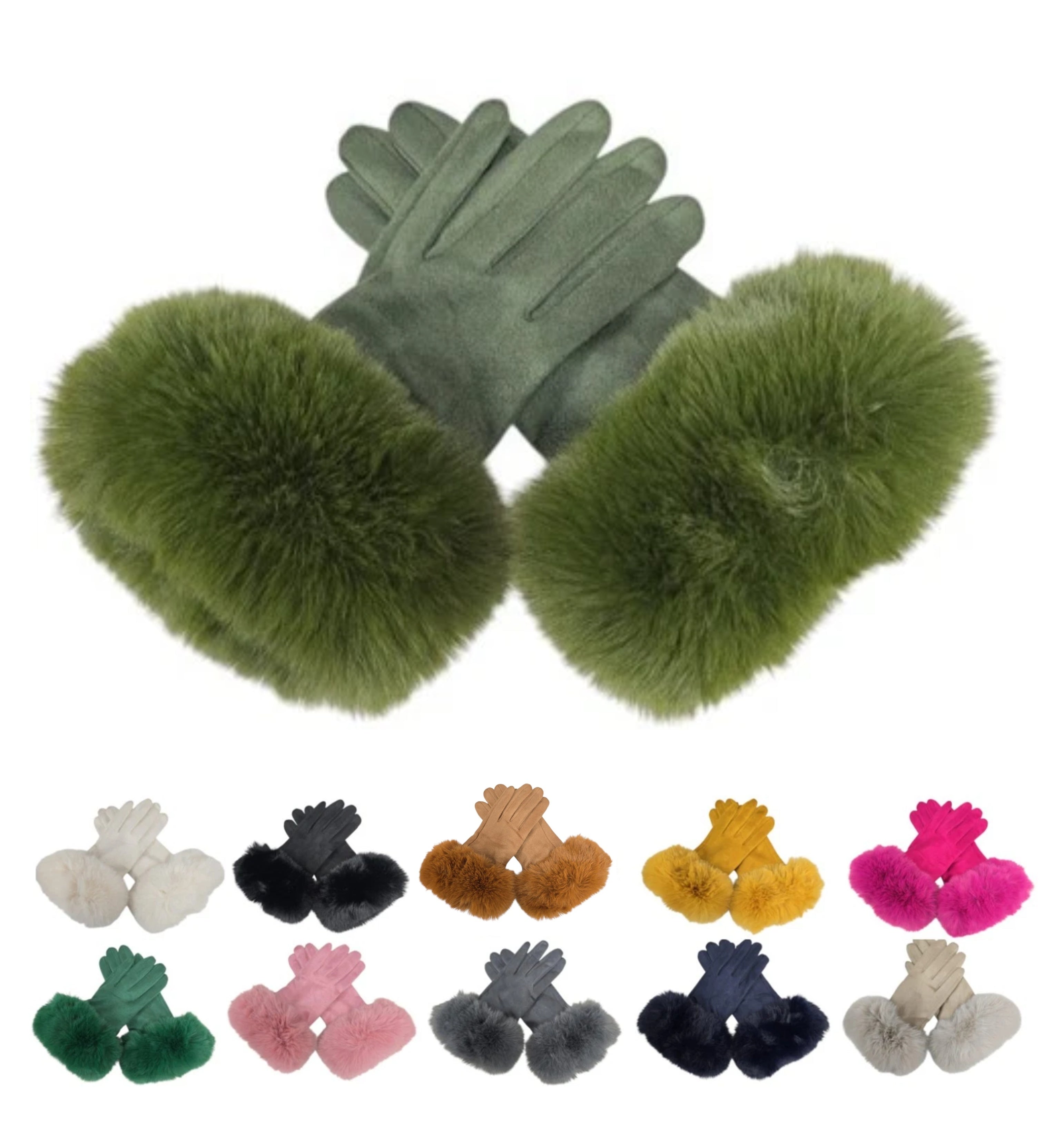 Women Winter Warm Gloves Ladies Suede Soft Faux Fur Fleece Lined Thermal Gloves