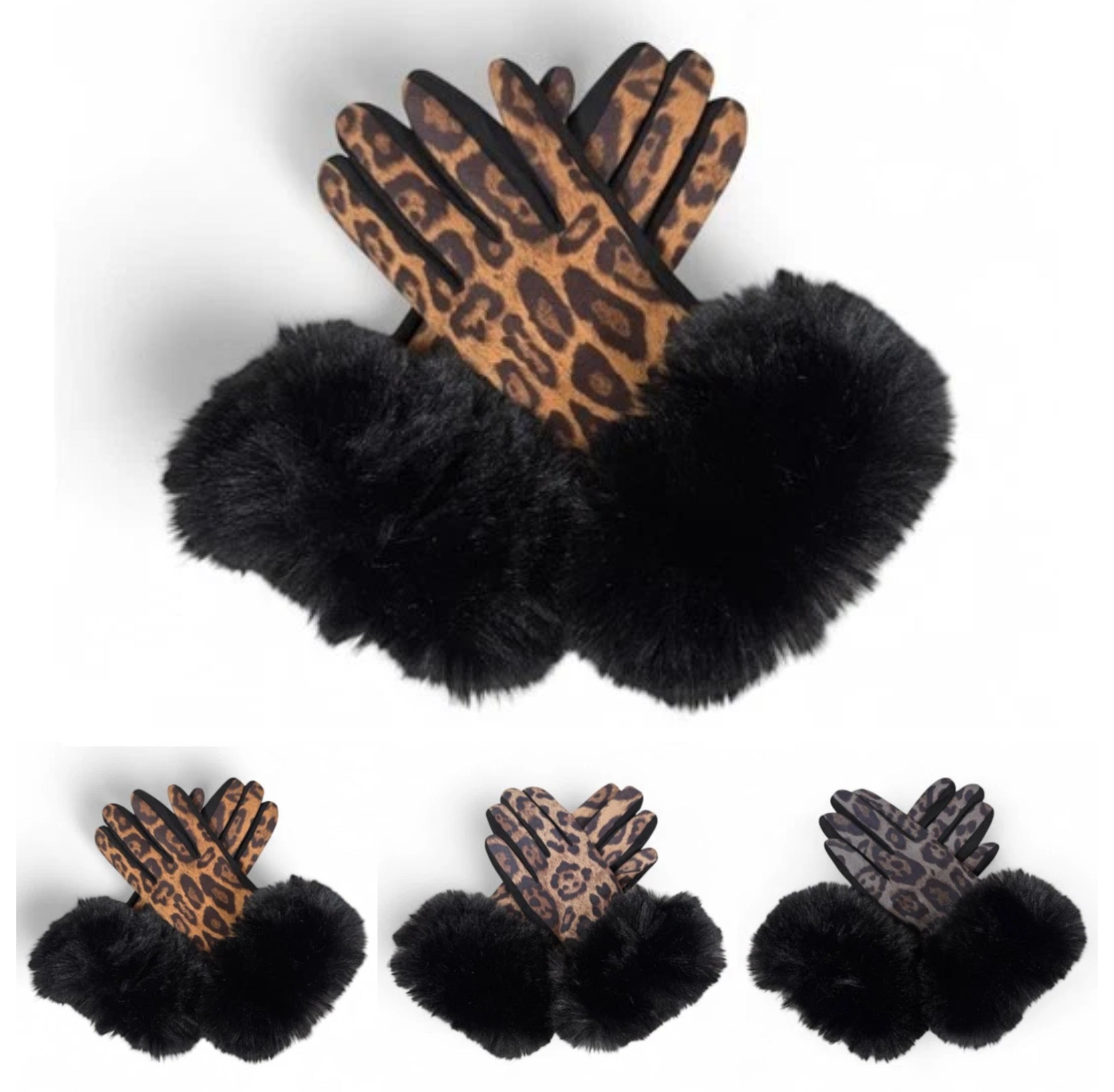 Women's Winter Warm Gloves Faux Suede Fur Cuffs Ladies Fashion Leopard Gloves UK