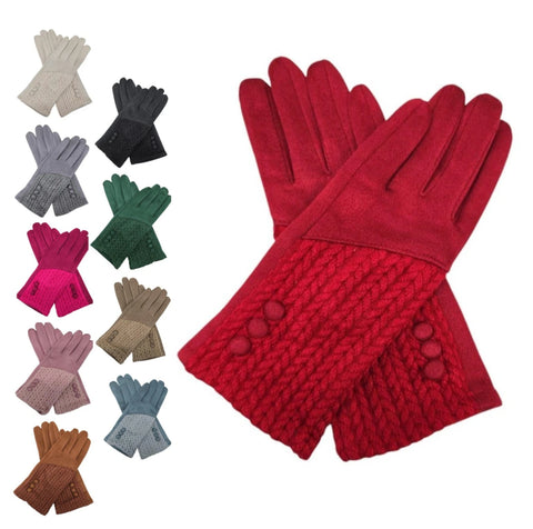 Women's Winter Gloves Buttons Pattern Cashmere Blend Soft Cozy Warm Ladies Fashion Gloves