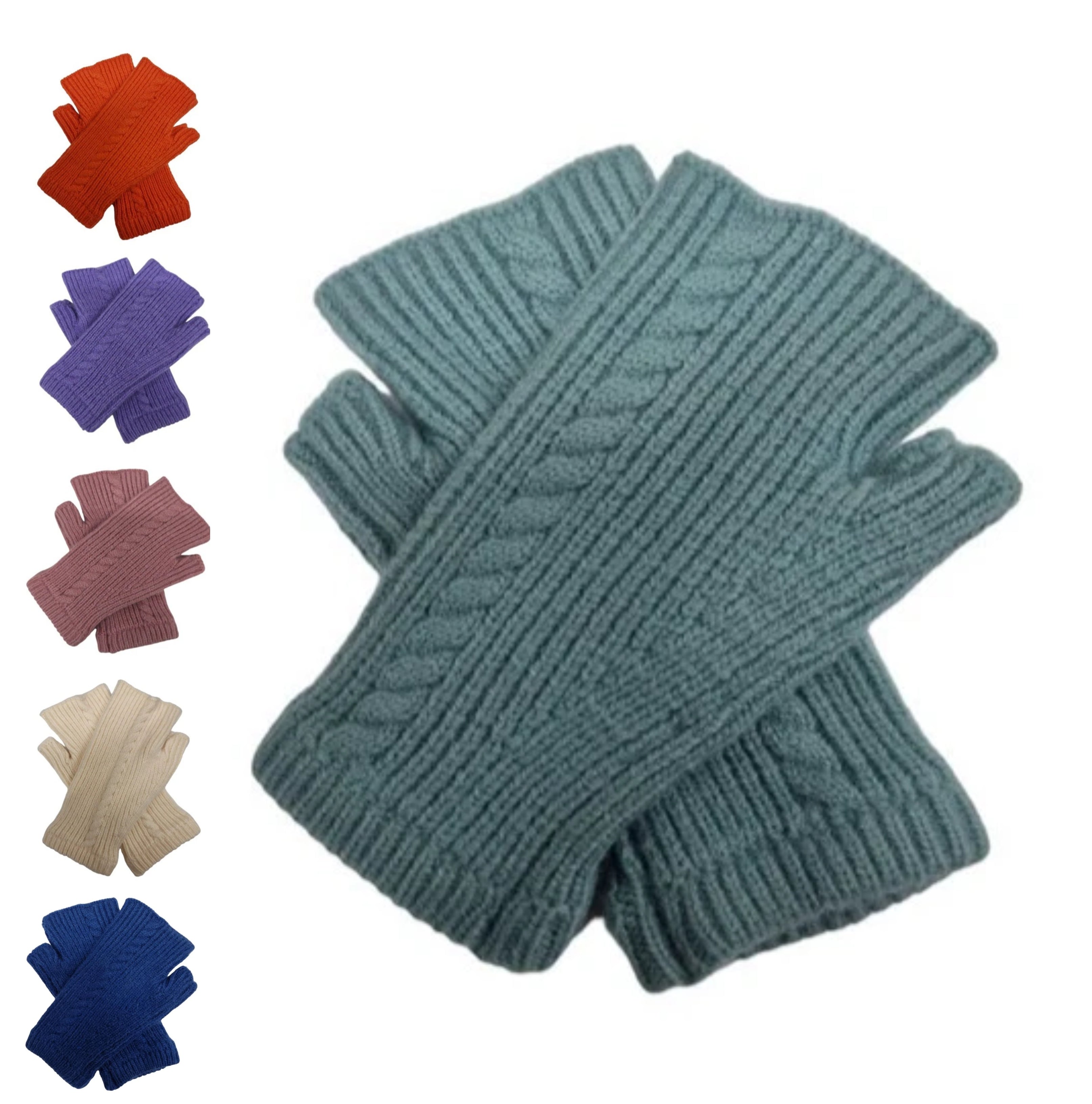 Women's Half Finger/Fingerless Gloves Cashmere Blend Cable Knit Winter Wool Gloves Mittens