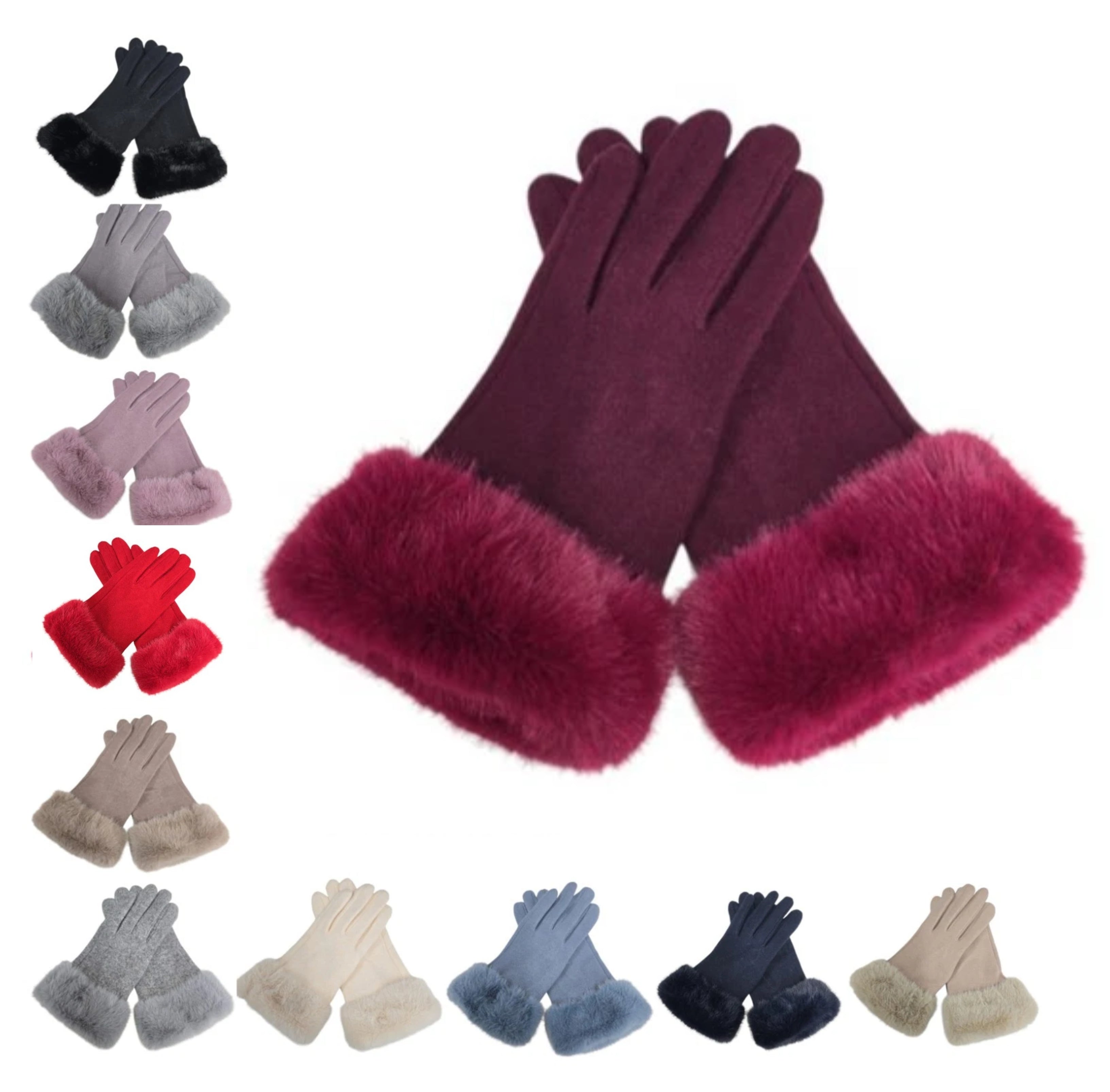 Women's Warm Winter Gloves Ladies Cashmere Blend Soft Faux Fur Cuffs Thermal Lined Touch Screen Gloves