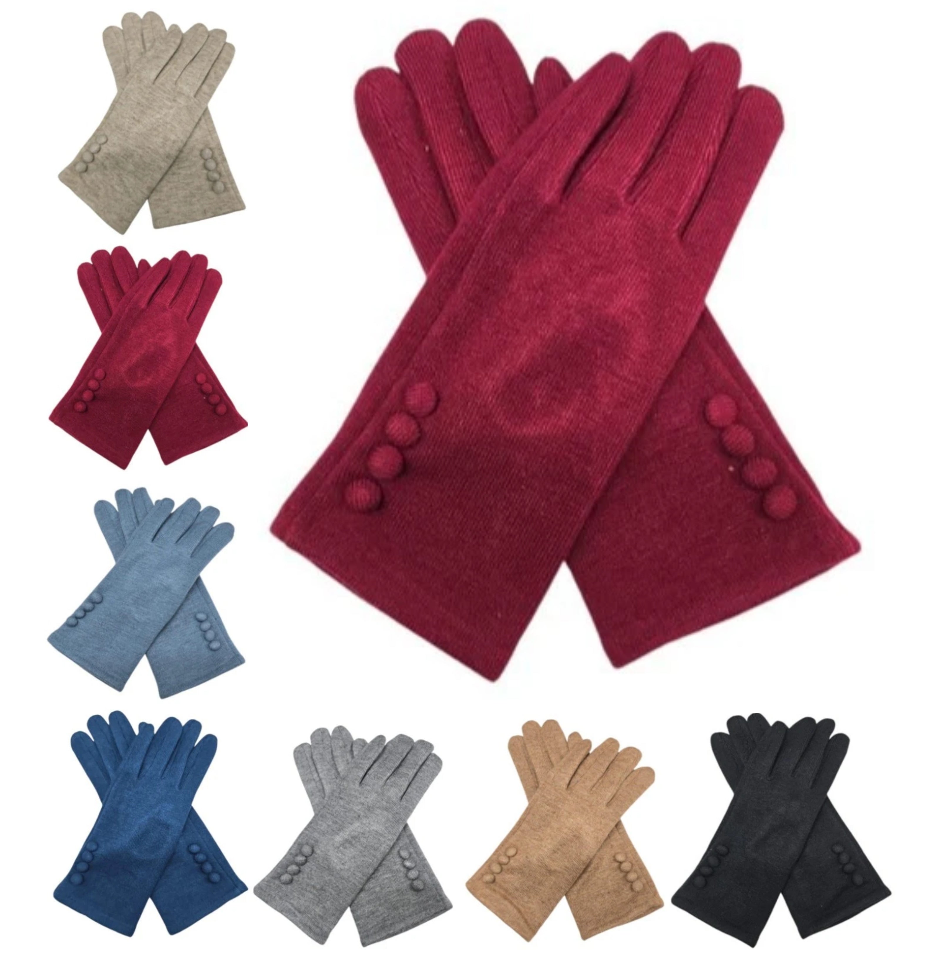 Women Winter Fashion Gloves Buttons Cashmere Blend Ladies Soft Cozy Warm Gloves