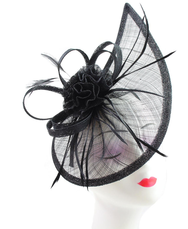 Sinamay Teardrop Flower Fascinator Headband Clip with Feathers Wedding Races