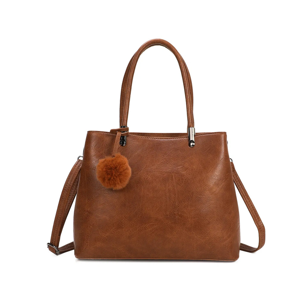 Women's Top Handle Pom Pom Tote Bag