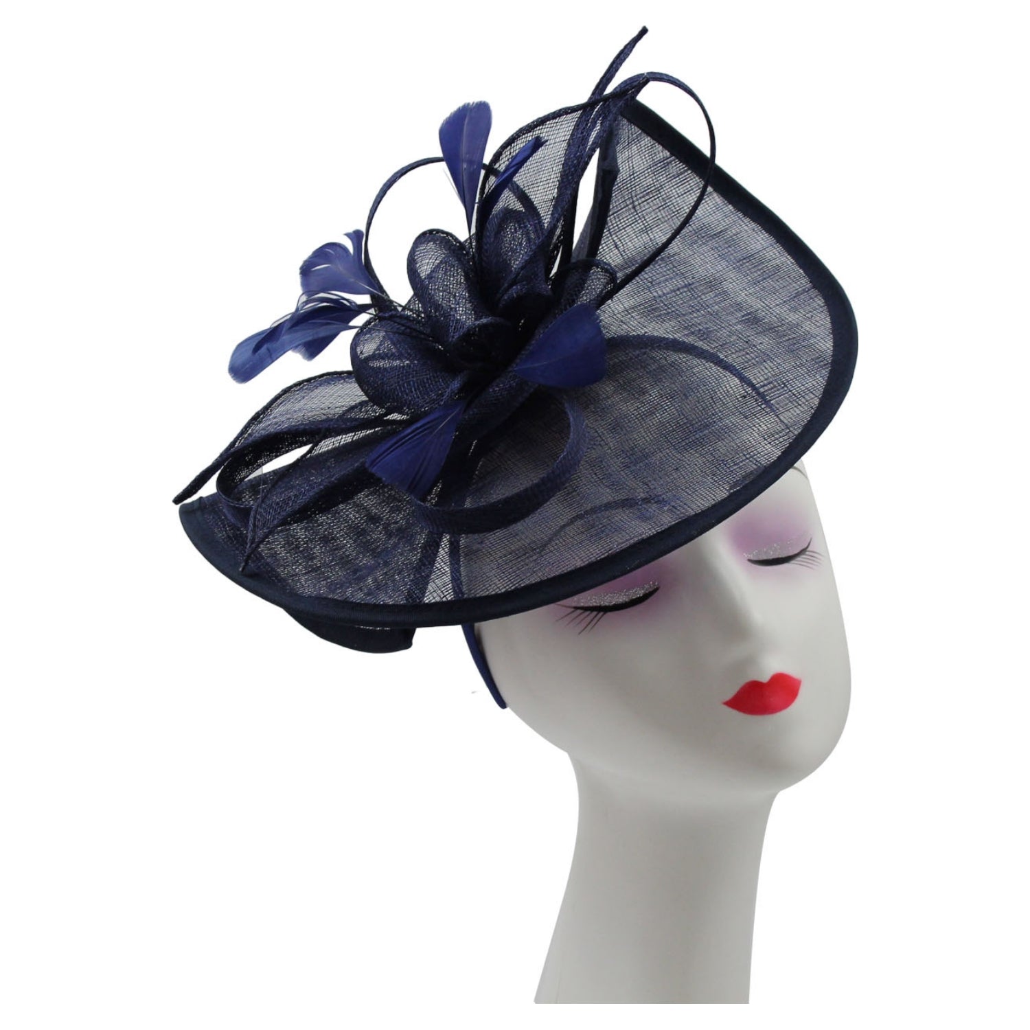 Asymmetric Sinamay Disc Fascinator with Feathers