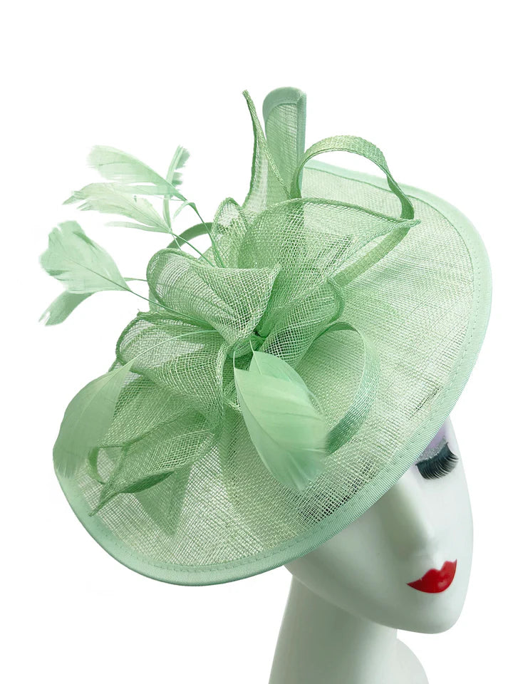 Large Sinamay Looped Feathers Disc Fascinator with Headband & Clip Weddings Races
