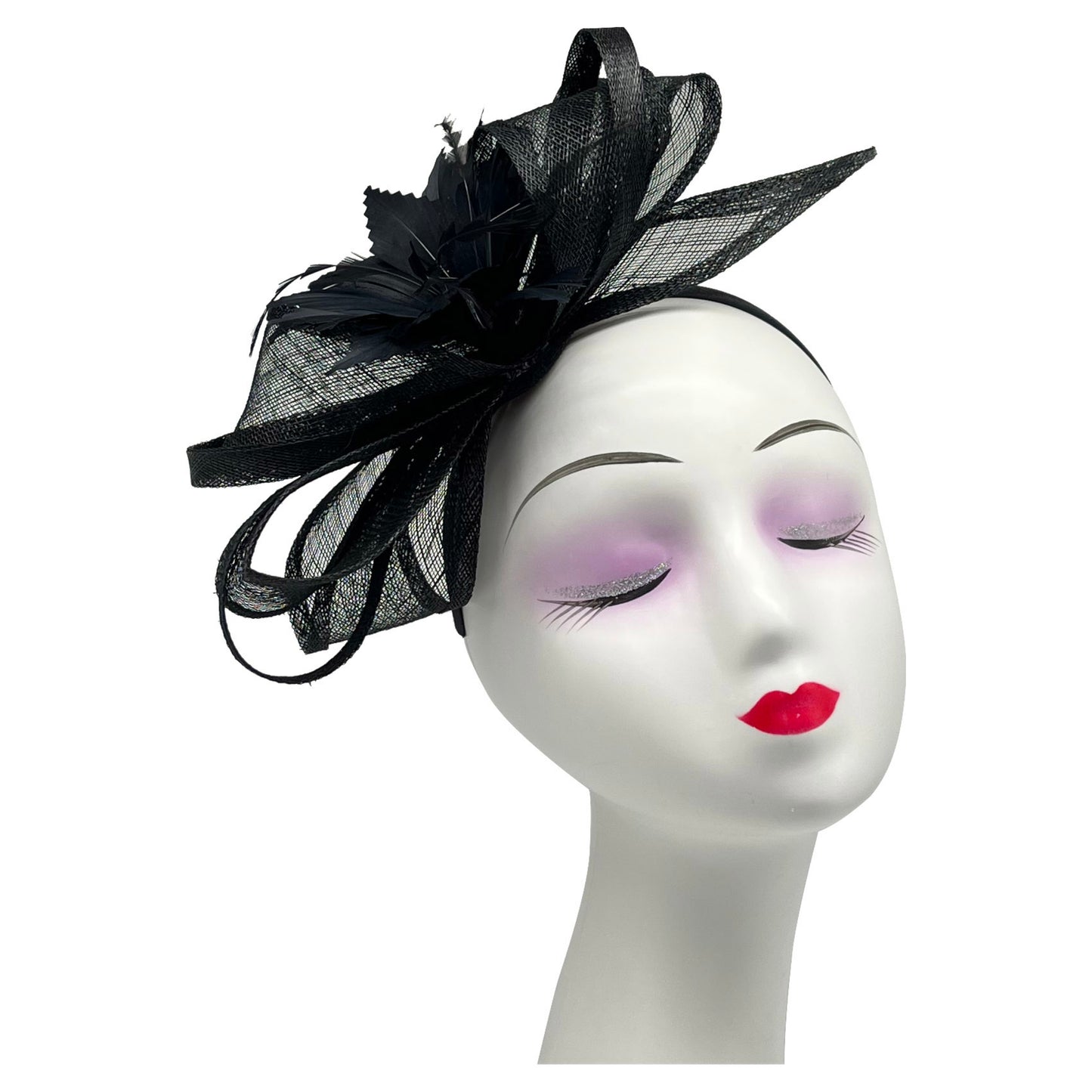 Sinamay Curled Flower Looped Bow Fascinator Headband & Clip Wedding Races Ascot
