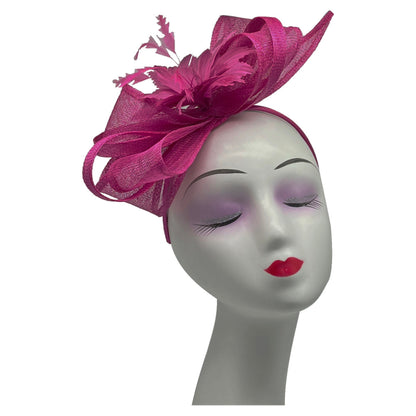 Sinamay Curled Flower Looped Bow Fascinator Headband & Clip Wedding Races Ascot
