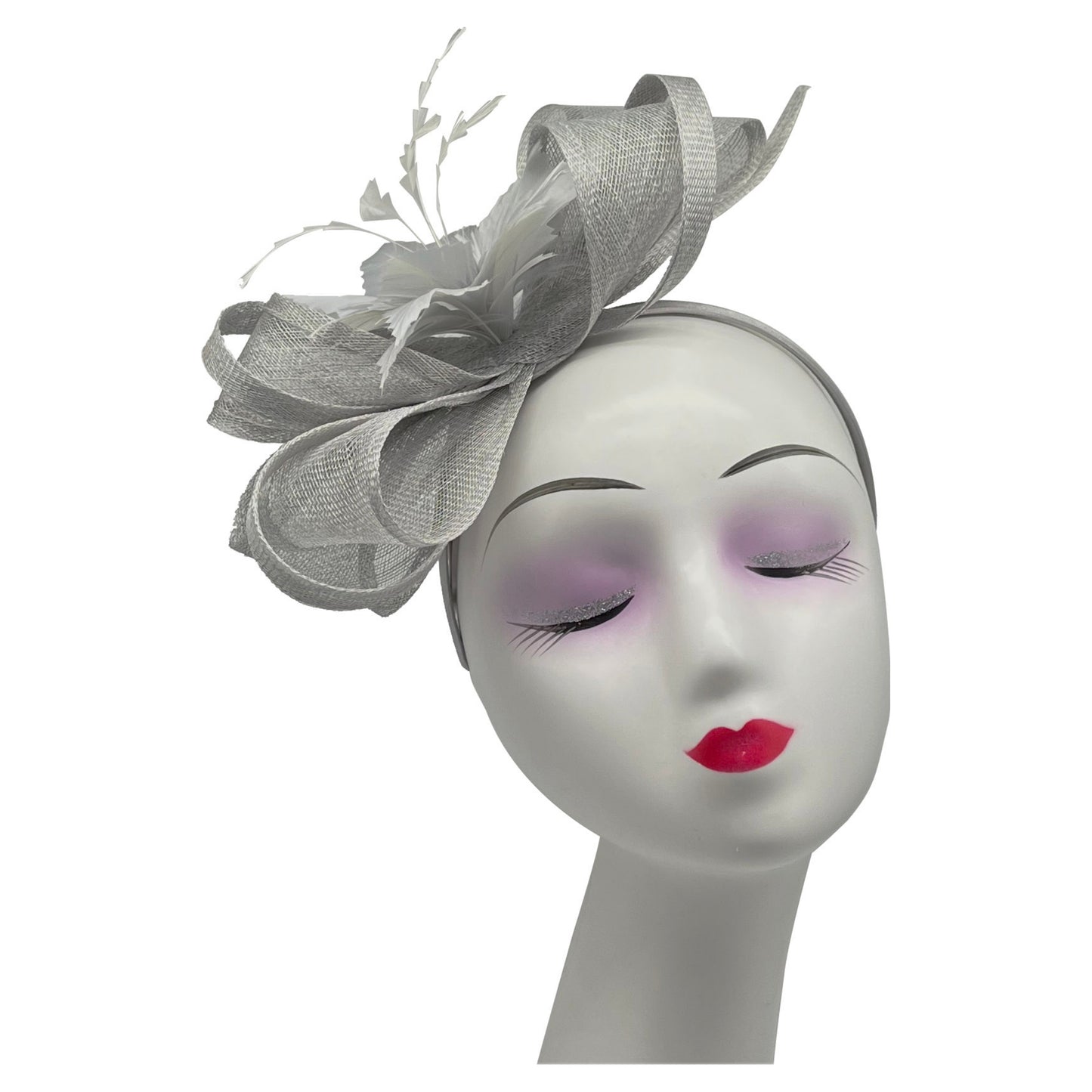Sinamay Curled Flower Looped Bow Fascinator Headband & Clip Wedding Races Ascot