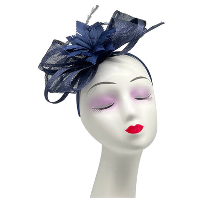 Sinamay Curled Flower Looped Bow Fascinator Headband & Clip Wedding Races Ascot