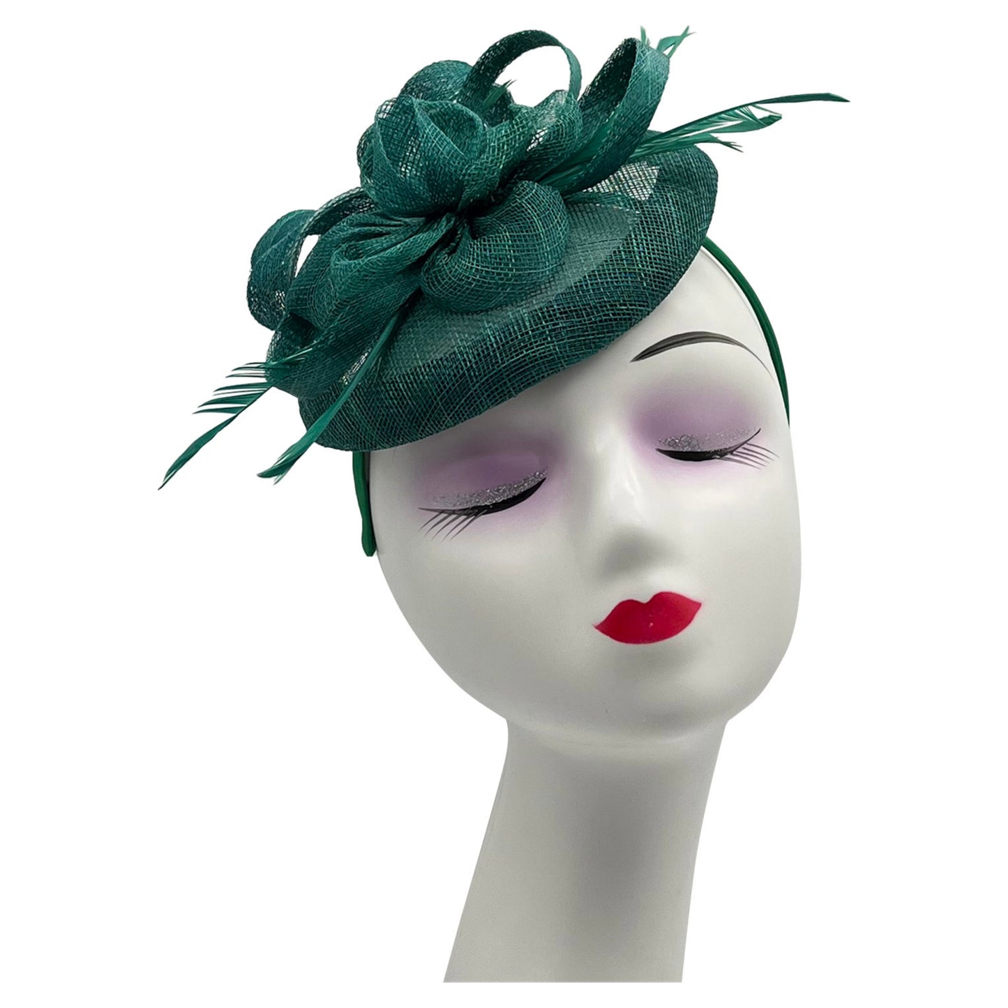 Women Round Base Sinamay Floral Fascinator Headband and Clip with Curled Straps