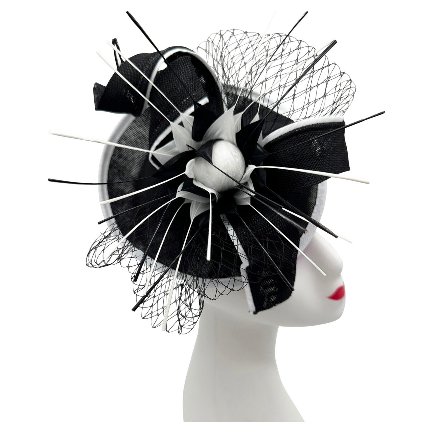 Flower Fascinator Headband Clip Wedding Hatinator with Veil and Arrowed Feathers