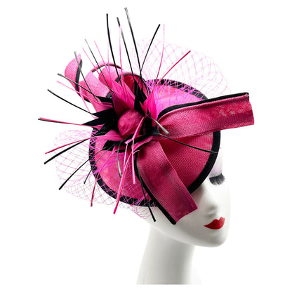 Flower Fascinator Headband Clip Wedding Hatinator with Veil and Arrowed Feathers