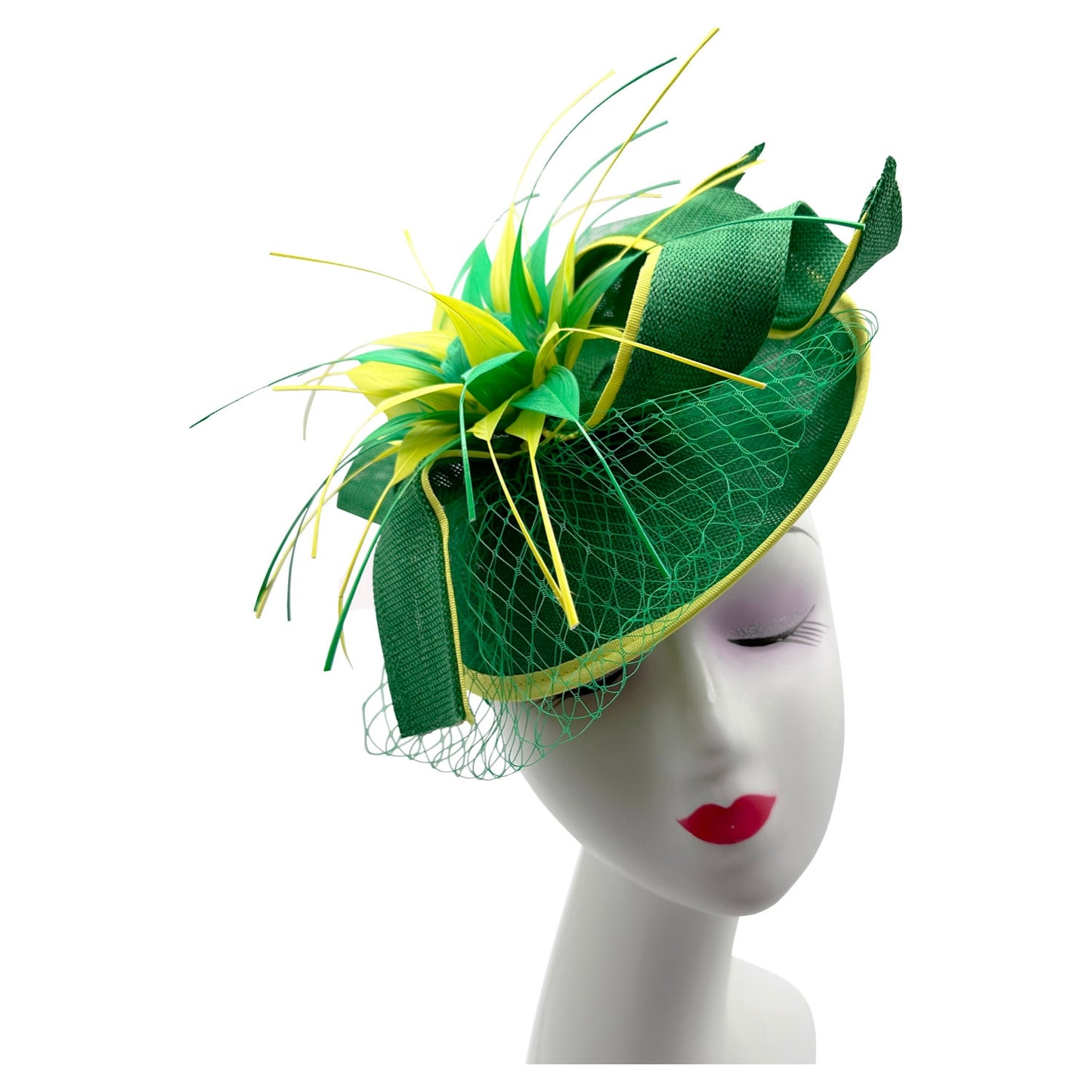 Flower Fascinator Headband Clip Wedding Hatinator with Veil and Arrowed Feathers