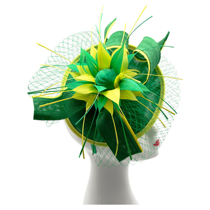 Flower Fascinator Headband Clip Wedding Hatinator with Veil and Arrowed Feathers